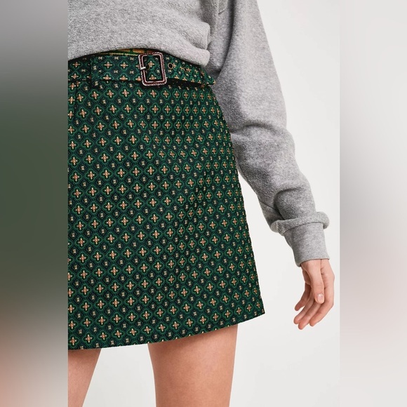 Urban Outfitters UO Peggy Belted green and gold brocade Mini Skirt size SP - Picture 4 of 13
